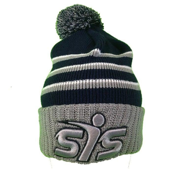 SIS Knit Pom Beanie Winter Hat (Navy/Grey/White)