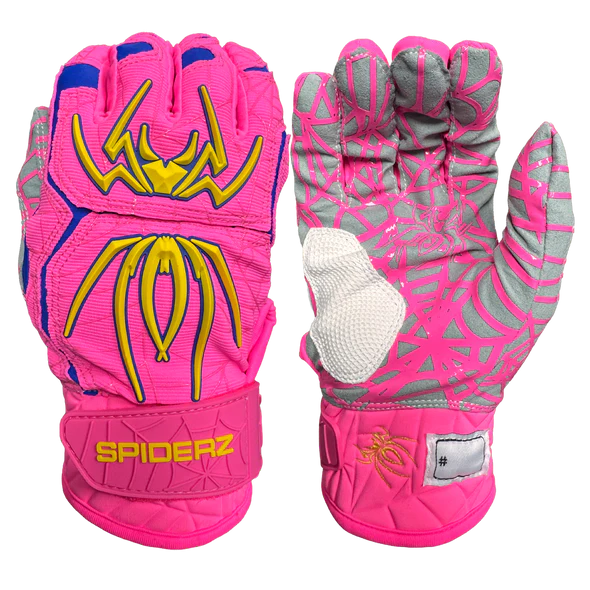 Spiderz HYBRID Batting Gloves - Pink/Yellow/Royal Blue