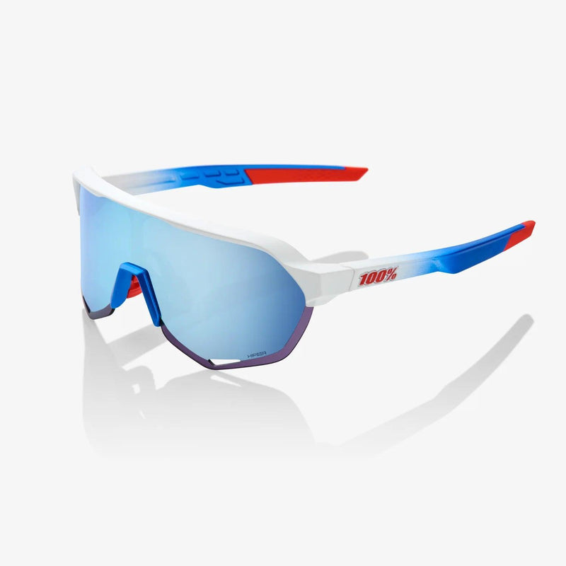 100 Percent Sunglasses - S2 - TotalEnergies Team Matte White / Metallic Blue - HiPER® Blue Multilayer Mirror Lens - Smash It Sports