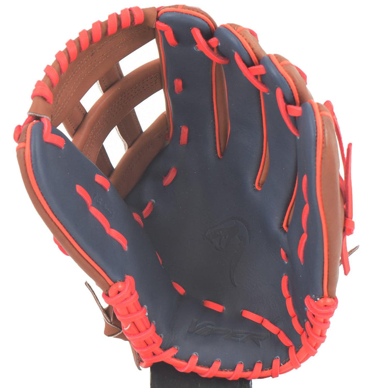 Viper Japanese Kip Leather Slowpitch Softball Fielding Glove Carmel/Navy/Red - Smash It Sports