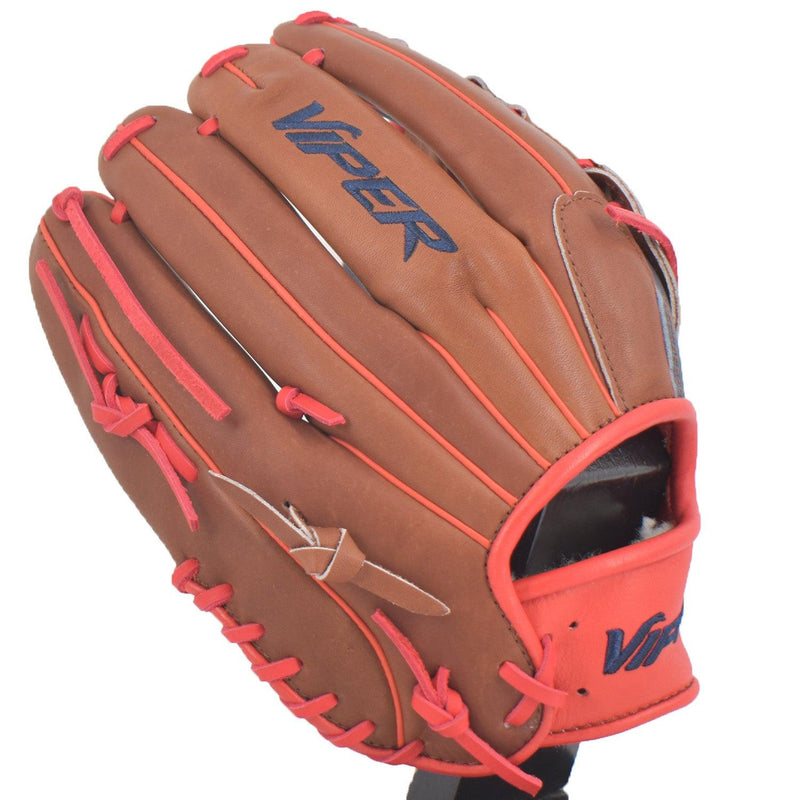 Viper Japanese Kip Leather Slowpitch Softball Fielding Glove Carmel/Navy/Red - Smash It Sports