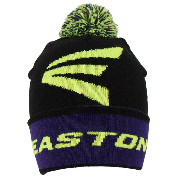 Easton Knit Pom Beanie Winter Hat Black/Purple/Neon Yellow (Large E)