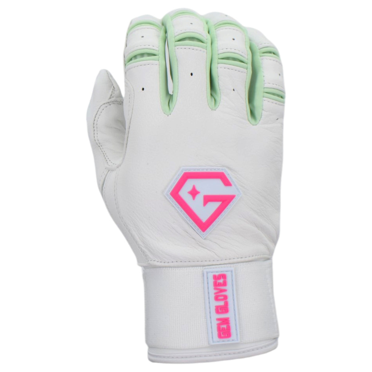 Gem Glove Prospector Long Cuff Batting Glove - White/Mint/Pink