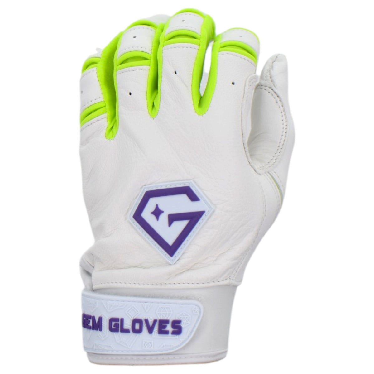 Gem Glove Prospector Short Cuff Batting Glove - White/Purple/Green