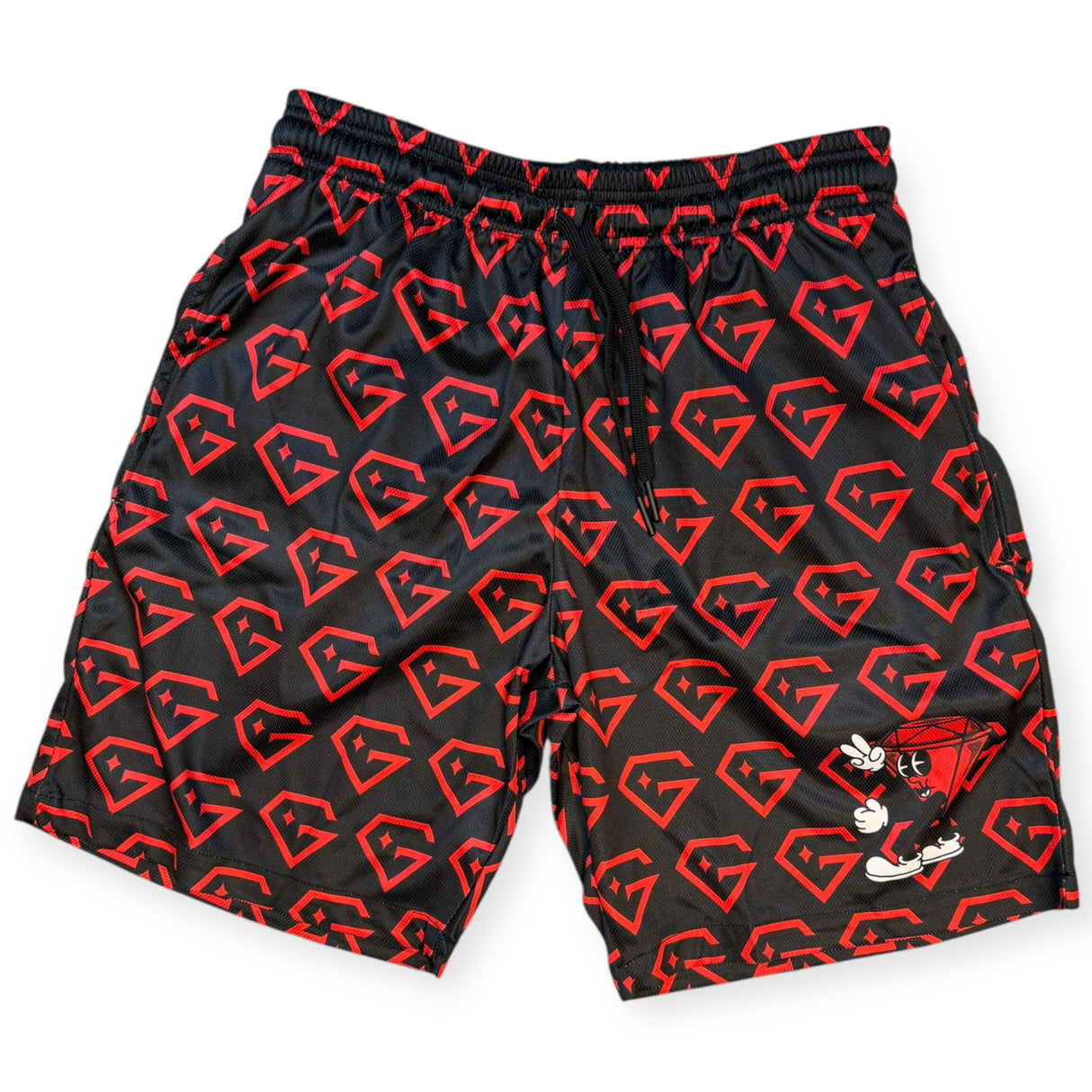 Gem Gloves Mesh Shorts - Diamond Drip - Black/Red