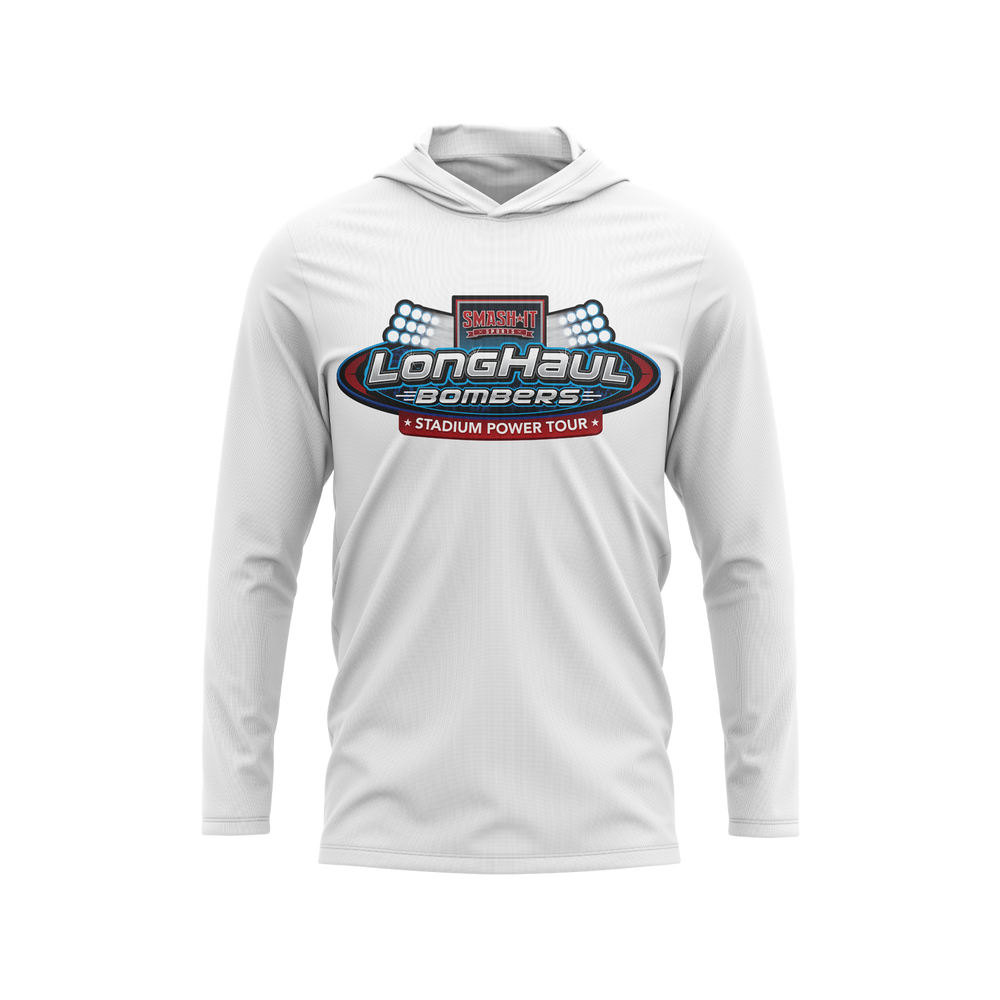 Long Haul Bombers - Semi-Sub Hooded Long Sleeve Shirt - Stadium Power Tour - White/Red/Blue