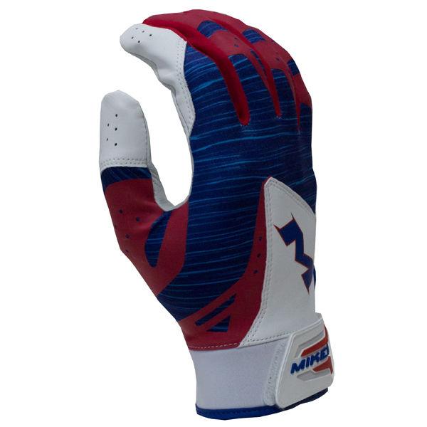 Miken Pro Adult Batting Gloves (Red/White/Blue) MBGL18-RWB - Smash It Sports