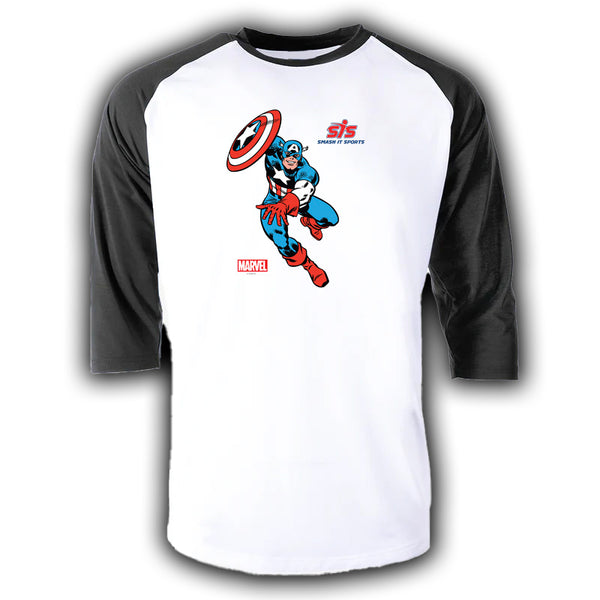 3/4 Sleeve Baseball Tee - Captain America - Smash It Sports