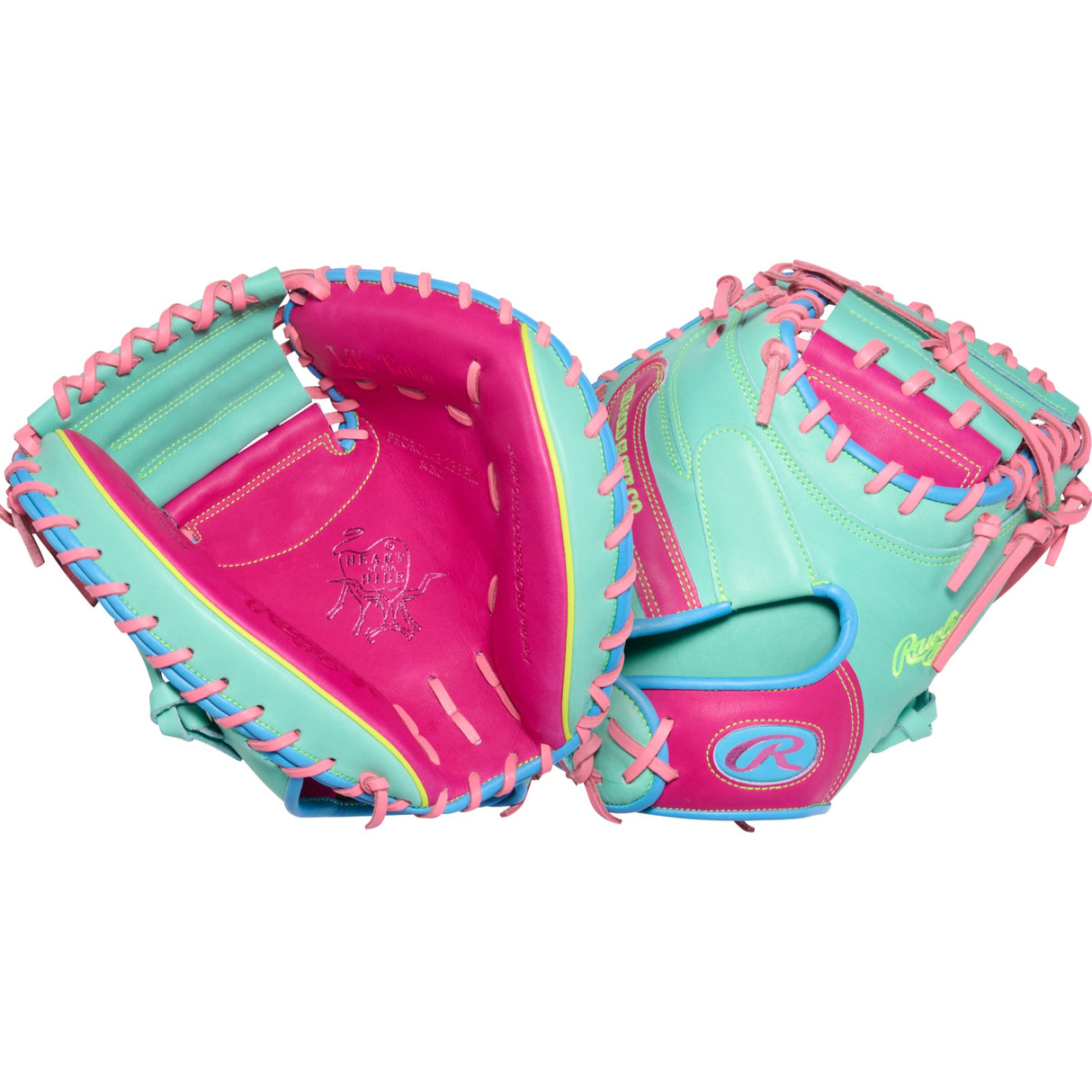 Rawlings Heart of the Hide ColorSync 10 Pink Teal 34" Baseball Catchers Mitt/Glove - PRORCM43-23BEM