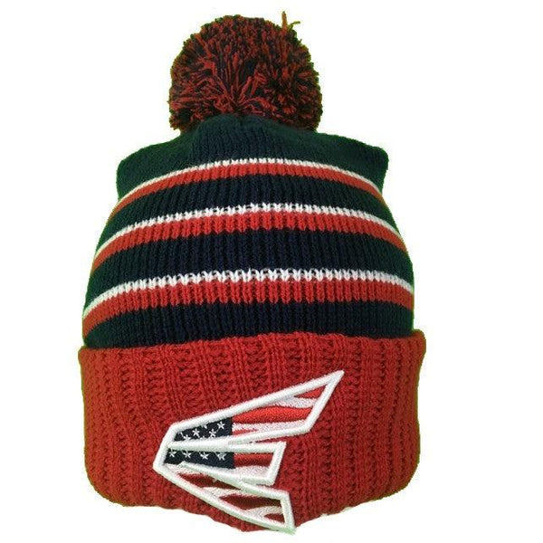 Easton Knit Pom Beanie Winter Hat (USA Navy/Red/White)