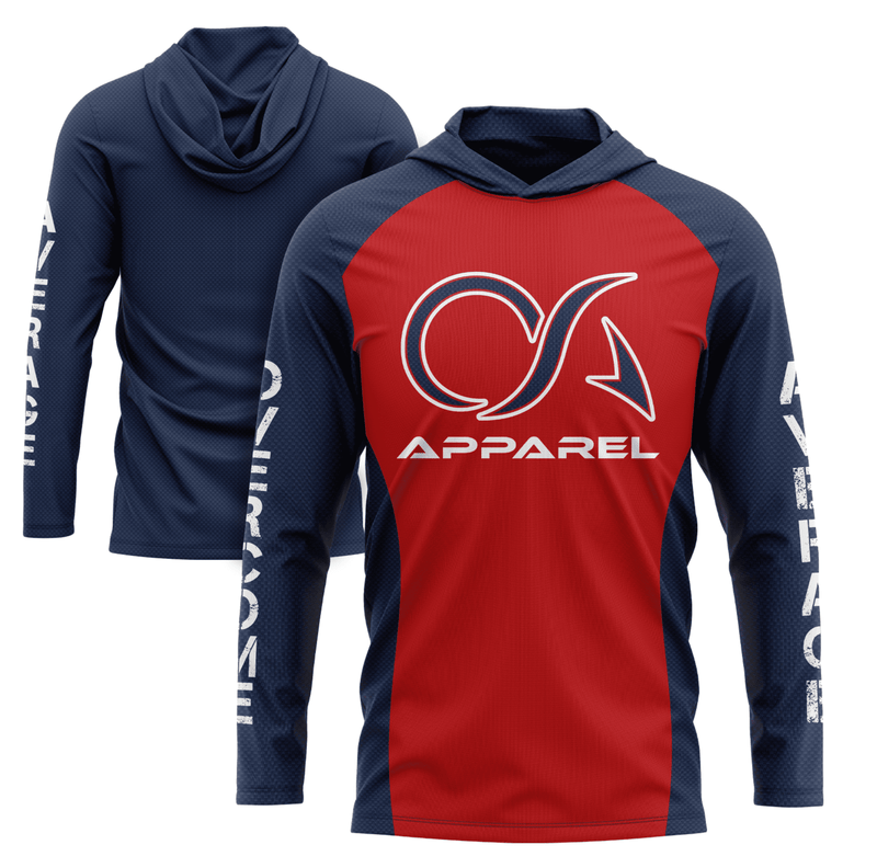 Overcome Average Hooded Long Sleeve Tee - Red/Navy Carbon Fiber - Smash It Sports