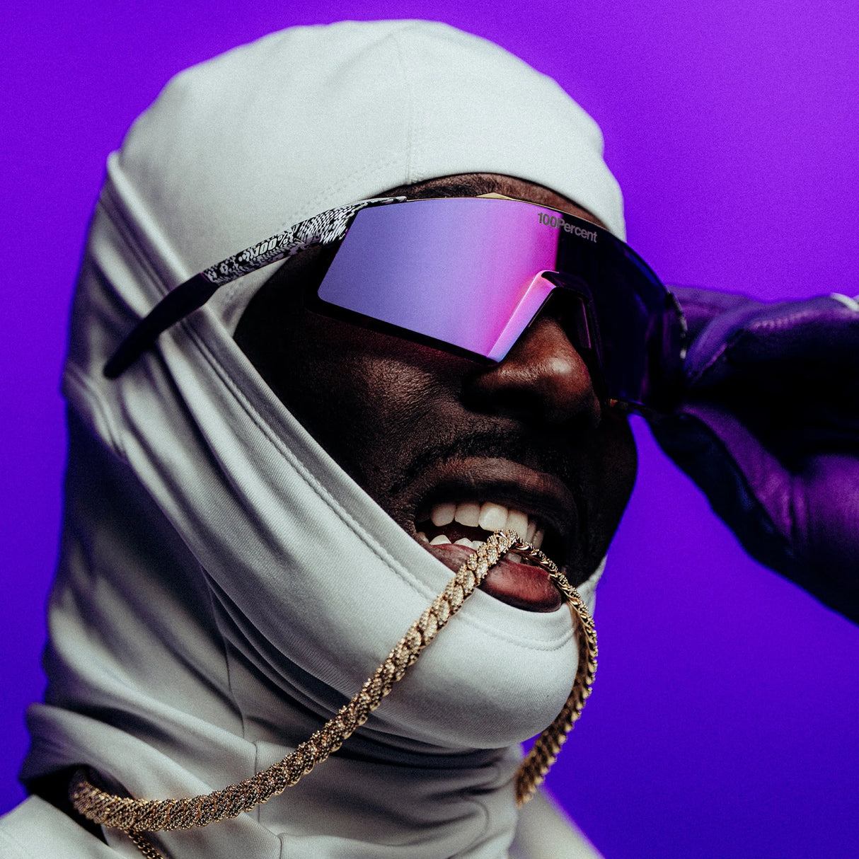 100 Percent Sunglasses - Aerocraft - Elly 3 White Venom - Purple Mirror Lens