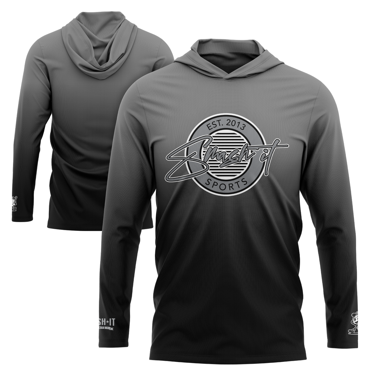 Smash It Sports Hooded Long Sleeve Tee - Grey/Black Fade