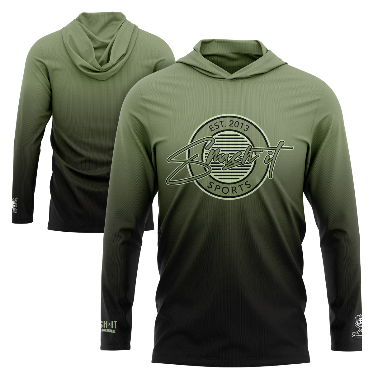 Smash It Sports Hooded Long Sleeve Tee - Green/Black Fade