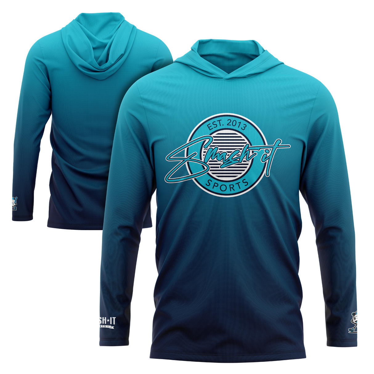 Smash It Sports Hooded Long Sleeve Tee - Teal/Navy Fade