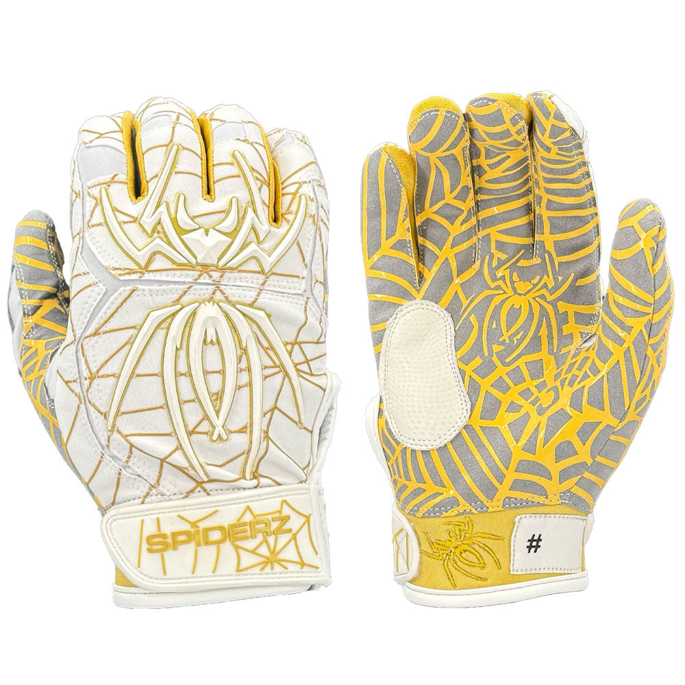Spiderz HYBRID Batting Gloves - White/Vegas Gold