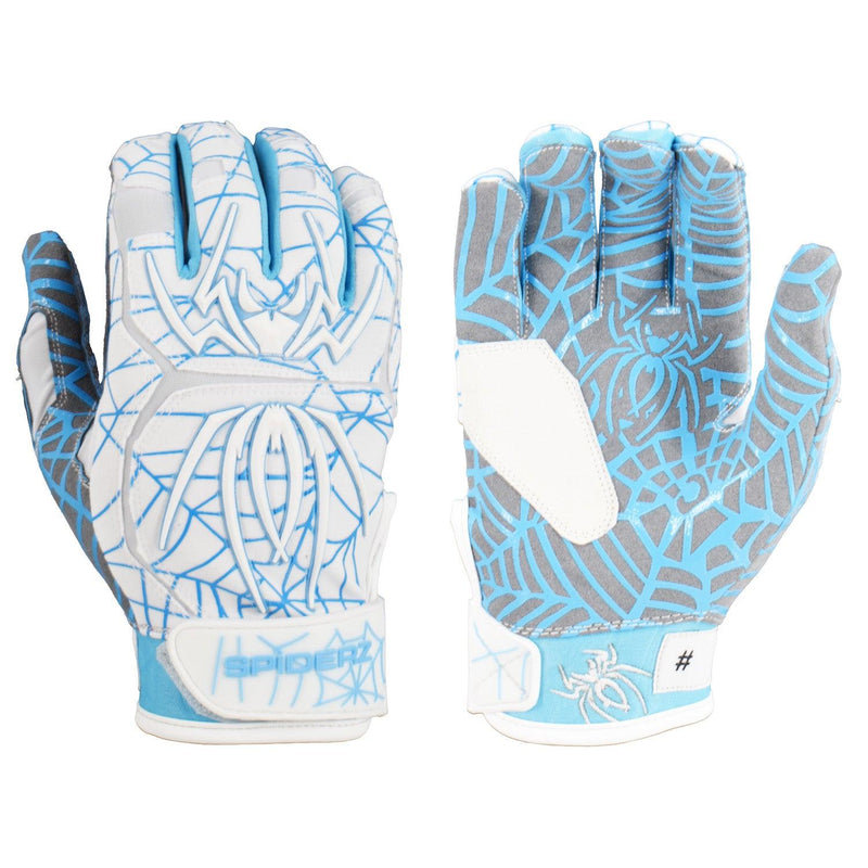 Spiderz HYBRID Batting Gloves - White/Columbia Blue - Smash It Sports