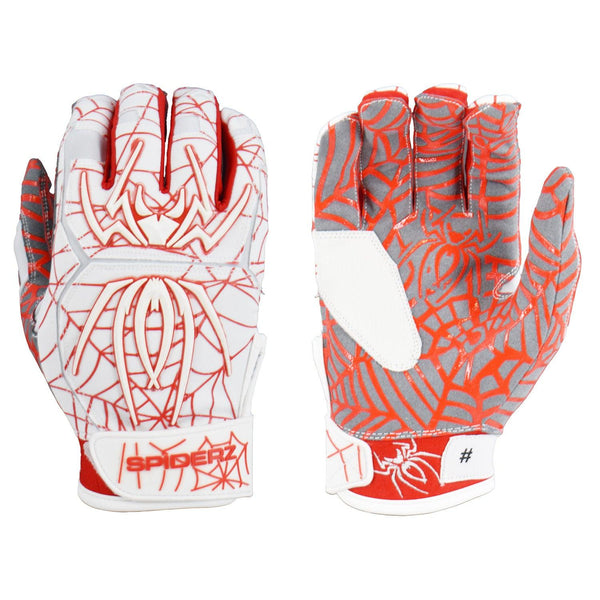Spiderz HYBRID Batting Gloves - White/Red - Smash It Sports