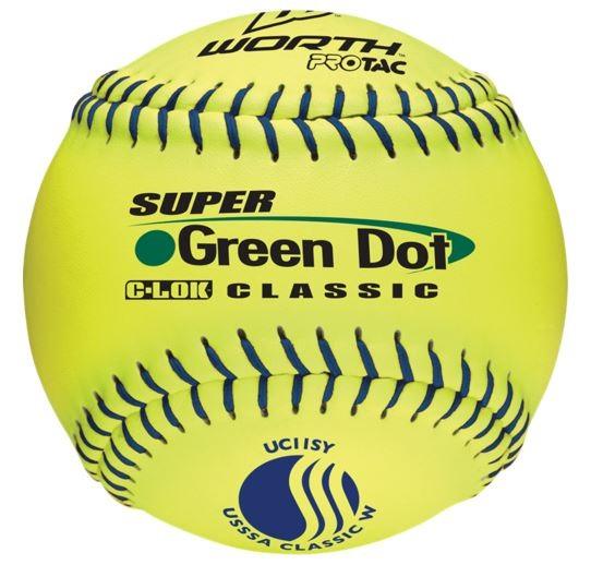Worth 11" USSSA Super Green Dot Classic W 44/400 Slowpitch Softballs UC11SY - Smash It Sports