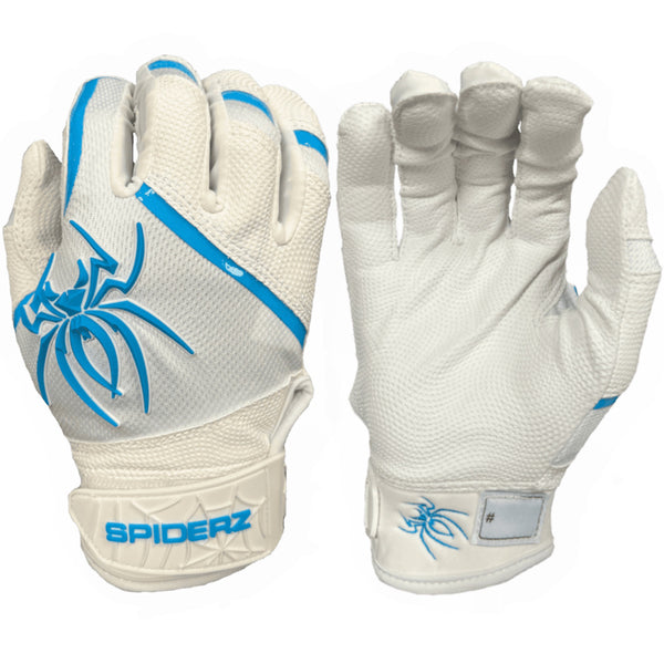 Spiderz PRO Batting Gloves - White/Columbia Blue - Smash It Sports