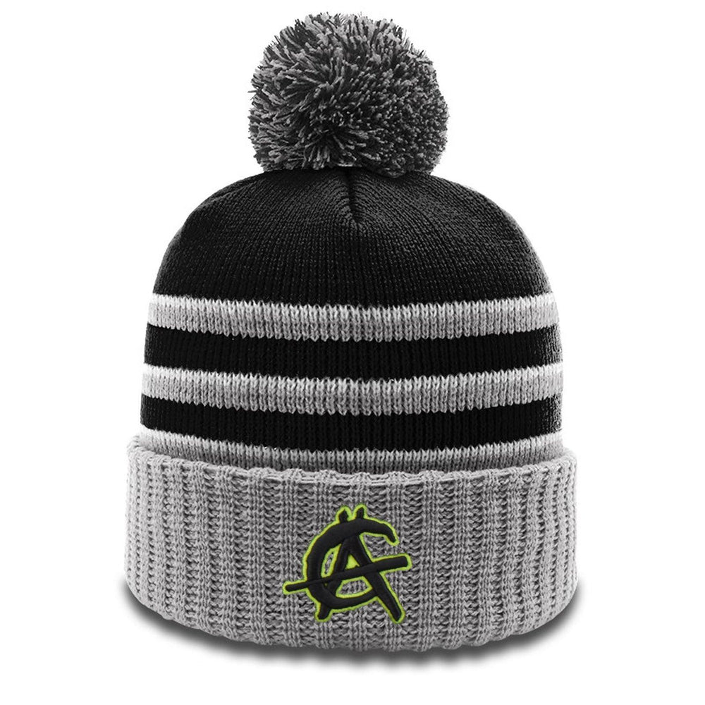Anarchy Retro Logo Beanie #134 with Pom (Black/Grey/White) - Smash It Sports