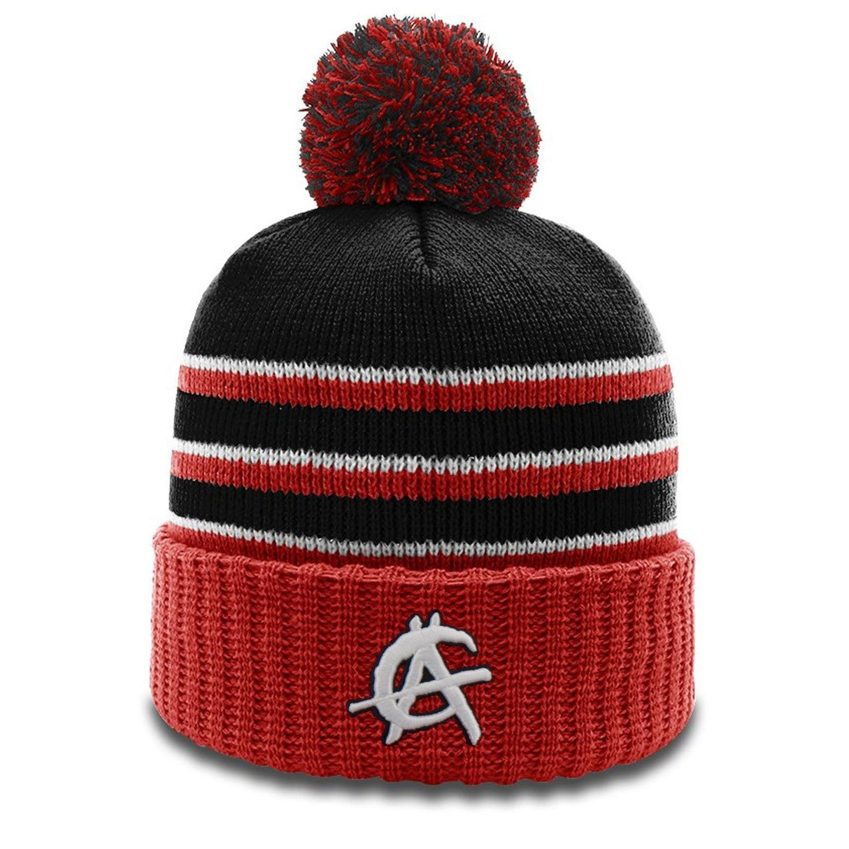 Anarchy Retro Logo Beanie #134 with Pom (Black/Red/White) - Smash It Sports