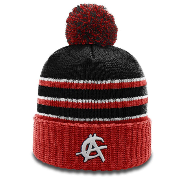 Anarchy Retro Logo Beanie #134 with Pom (Black/Red/White) - Smash It Sports