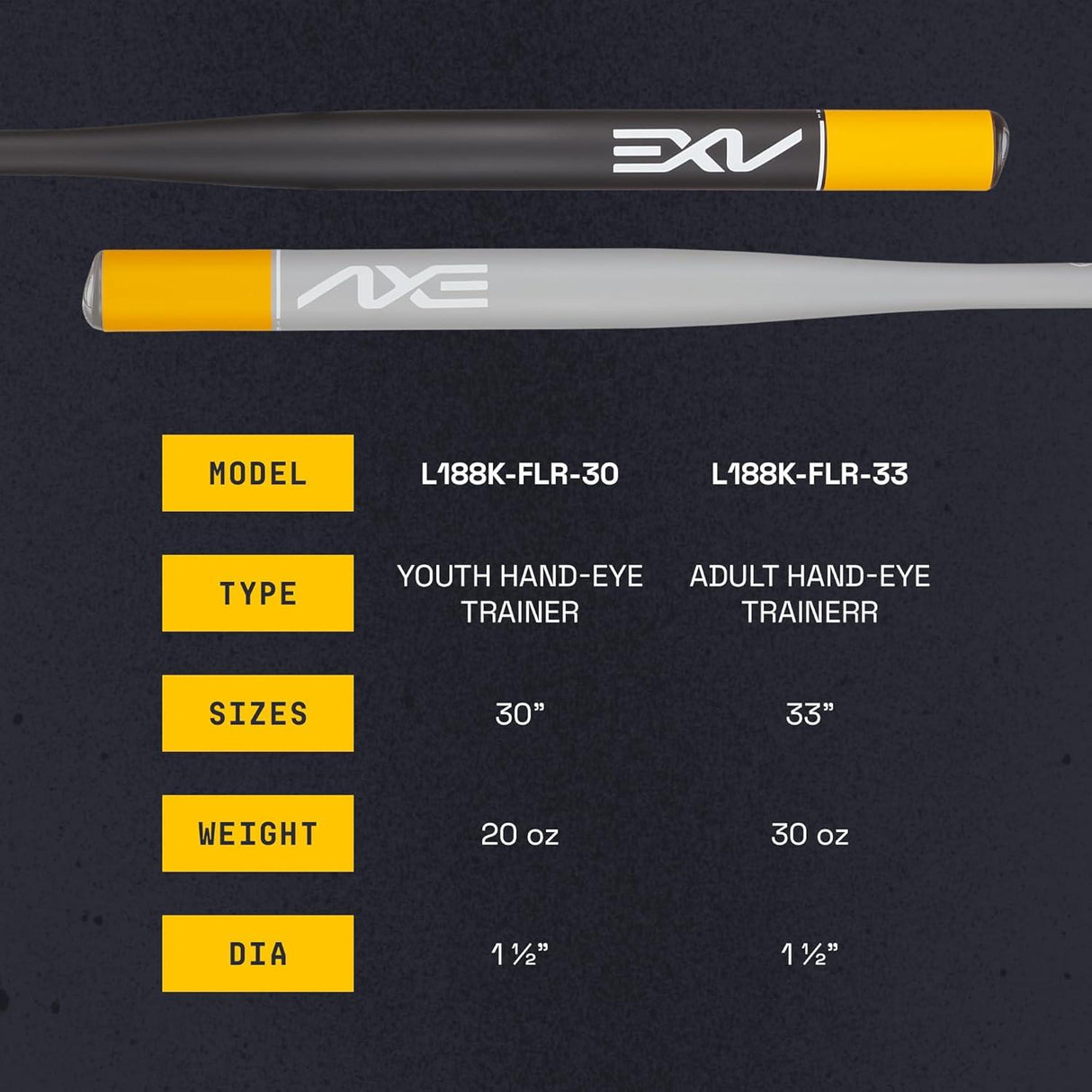 Axe Hand-Eye Training Bats - 1.5" Barrel - Pro - Smash It Sports