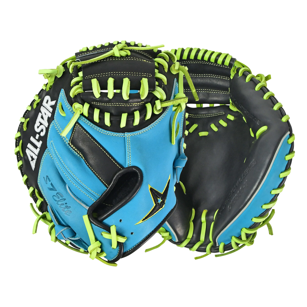 All-Star S7-Elite Pro Travel Fit Catchers Mitt/Glove - Sky Blue/Black/Yellow