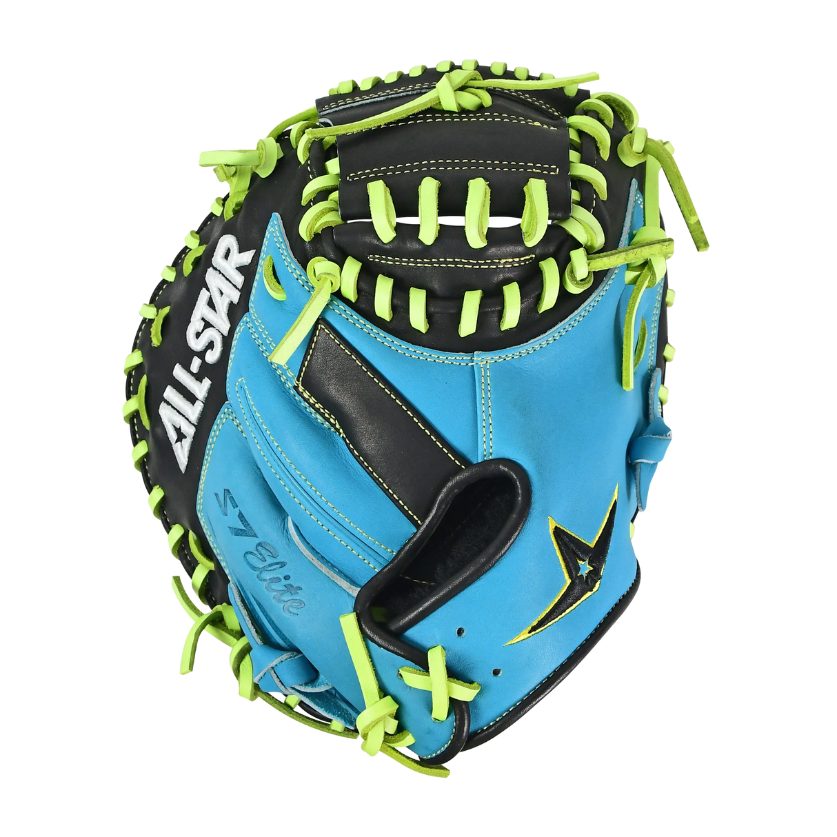 All-Star S7-Elite Pro Travel Fit Catchers Mitt/Glove - Sky Blue/Black/Yellow