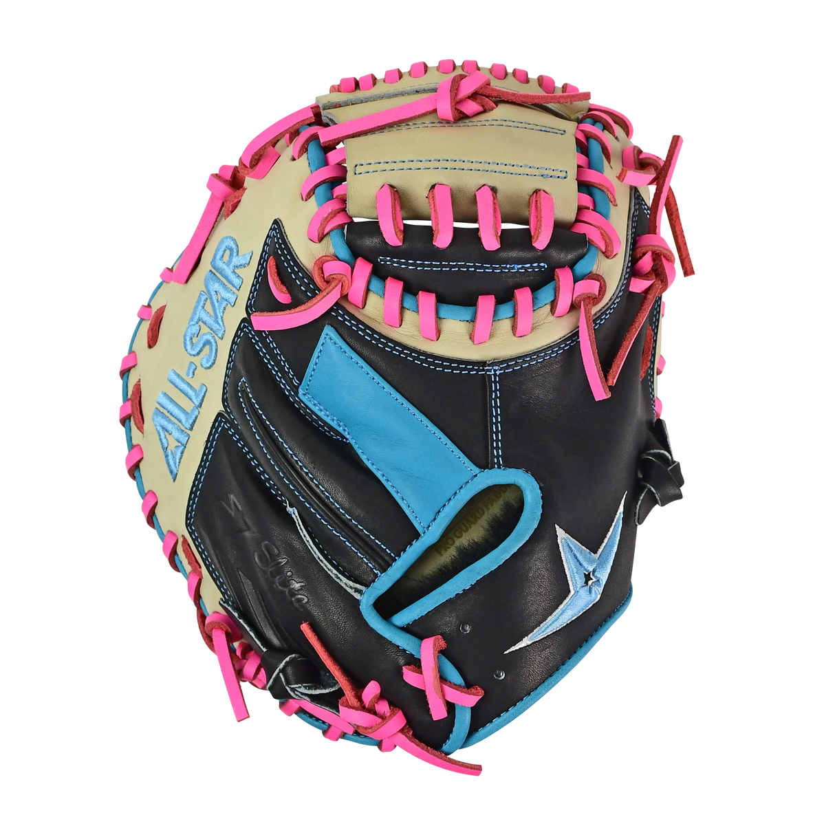 All-Star S7-Elite Pro Travel Fit Catchers Mitt/Glove - Black/Tan/Sky Blue/Pink