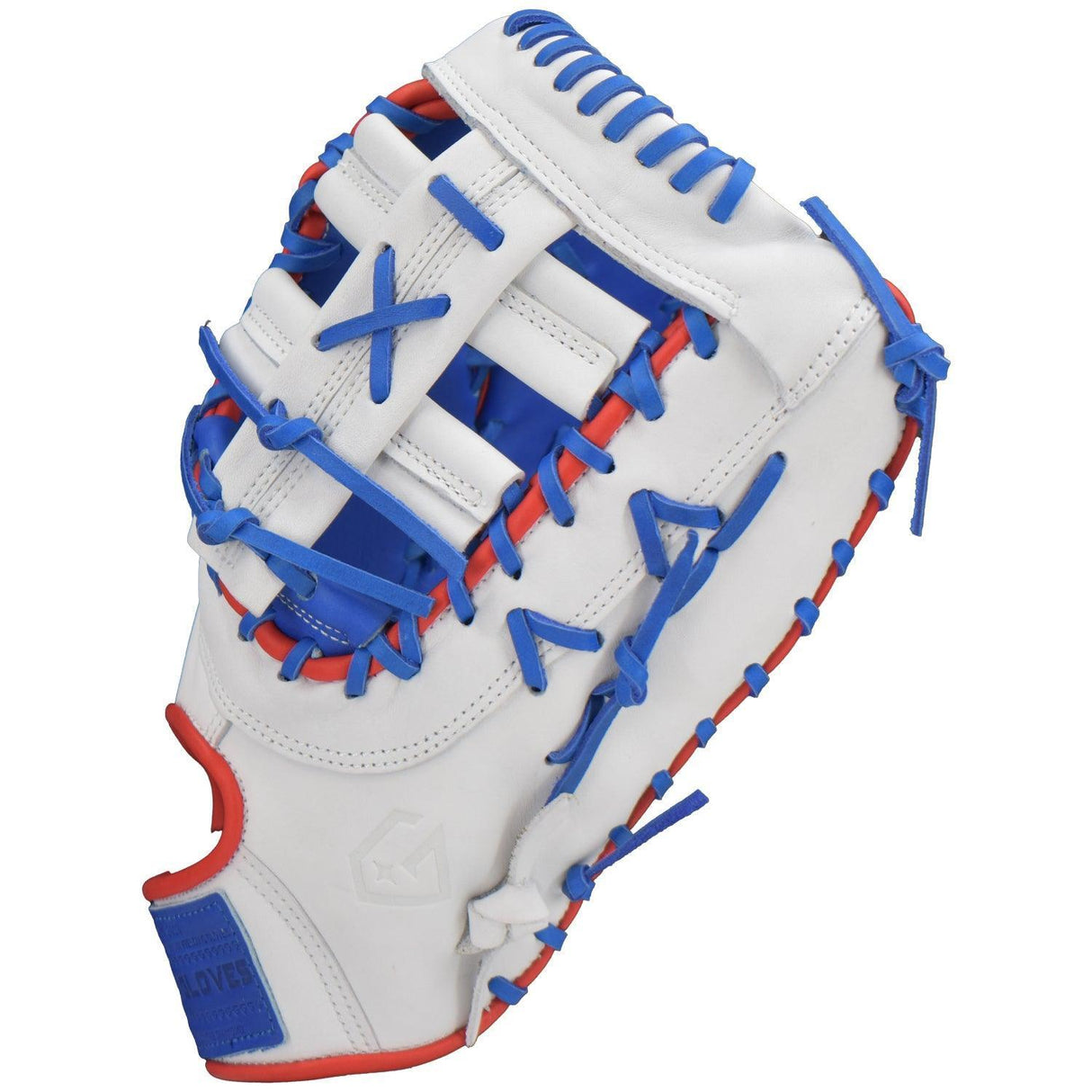 Gem Gloves Softball First Base Mitt/Glove - GEM019 (White/Royal/Red) - Smash It Sports
