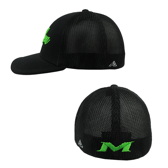 Miken Hat by Pacific (404M) All Black/Neon Green Script - Smash It Sports