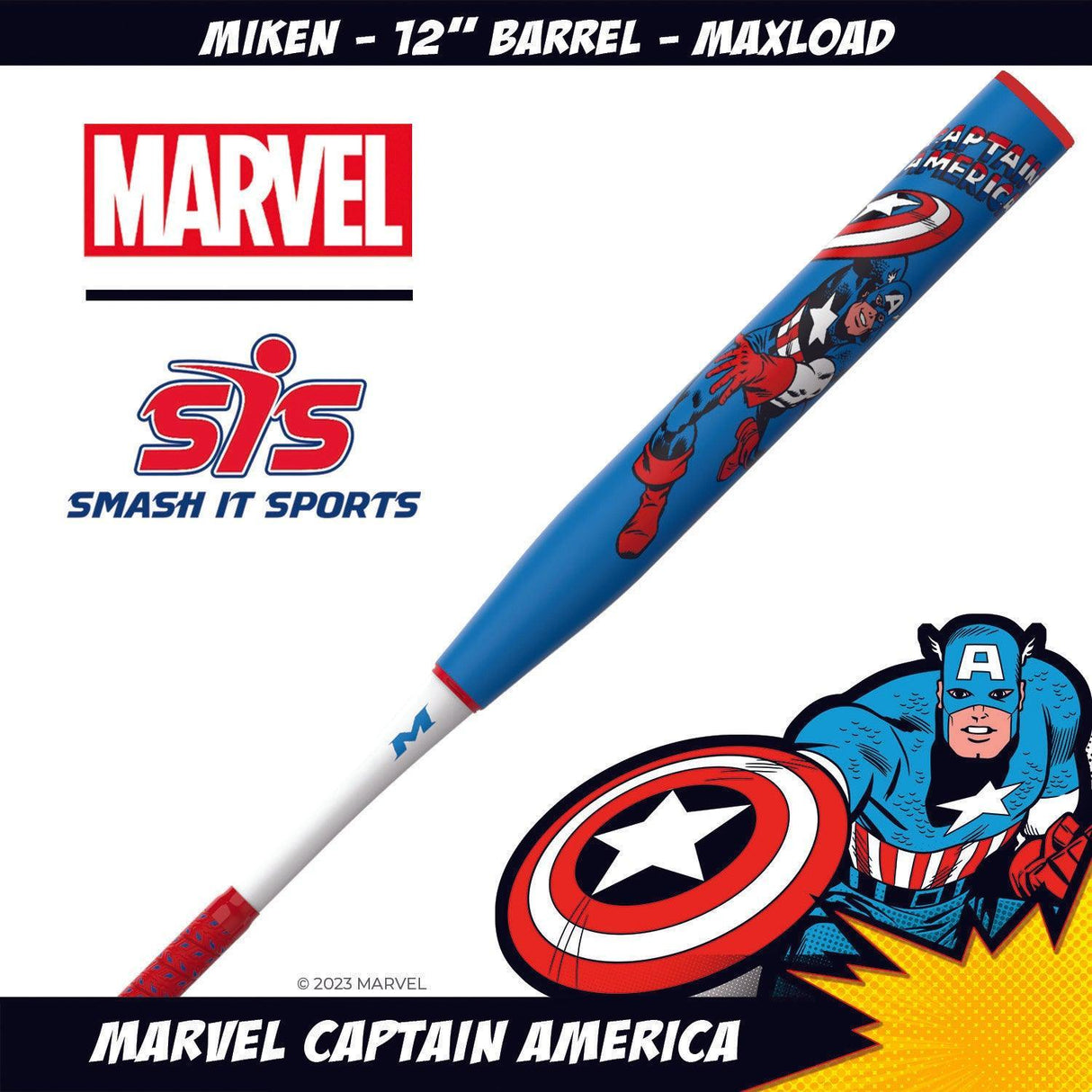 Miken Marvel Captain America 12" 2PC Maxload USSSA Slowpitch Softball Bat - MSU3CAL - Smash It Sports