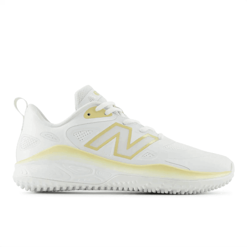 New Balance Women's Fresh Foam x Velo v4 Turf-Trainer Softball Shoes - White/Gold STVELOC4 - Smash It Sports