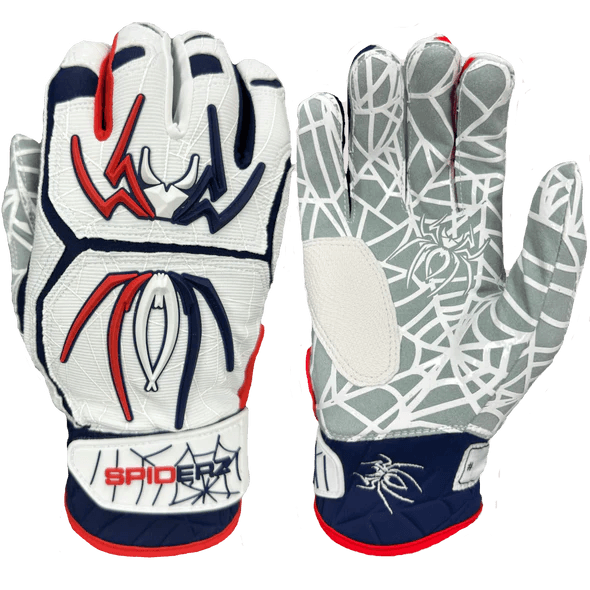 Spiderz HYBRID Batting Gloves - White/Red/Navy - Smash It Sports