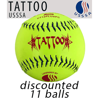 AD Starr Tattoo Classic Plus 12" USSSA Slowpitch Softballs - UT12PLUSPC (11 balls only) - Smash It Sports