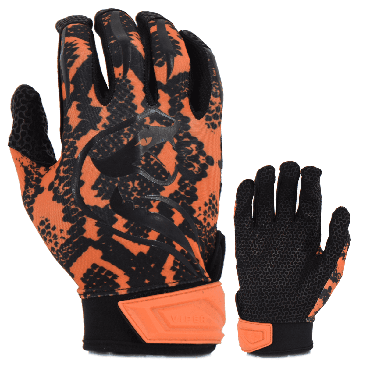 Viper Lite Premium Batting Gloves Leather Palm - Viper Skin Edition - Orange/Black - Smash It Sports