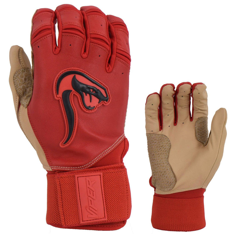 Viper Grindstone Long Cuff Batting Glove - Red/Tan - Smash It Sports