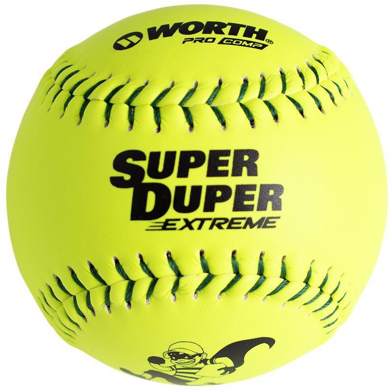 Worth Super Duper Extreme Green Stitch Pro Comp 44/375 ISA 12" Slowpitch Softballs - Smash It Sports