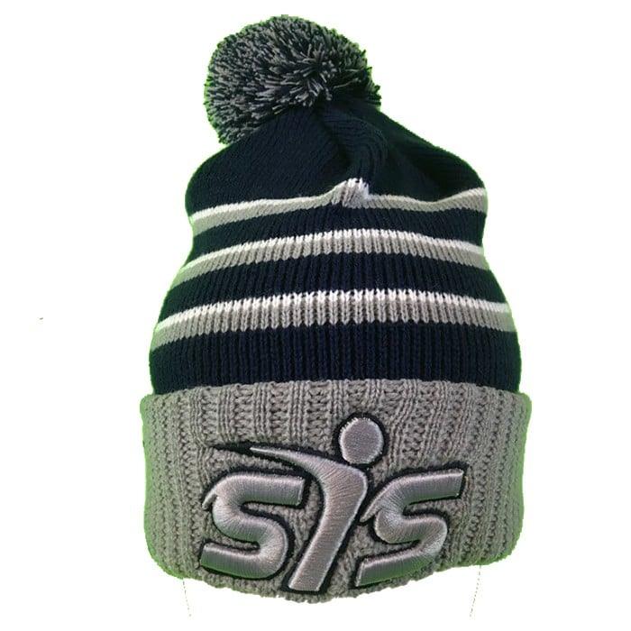 SIS Knit Pom Beanie Winter Hat (Navy/Grey/White) - Smash It Sports