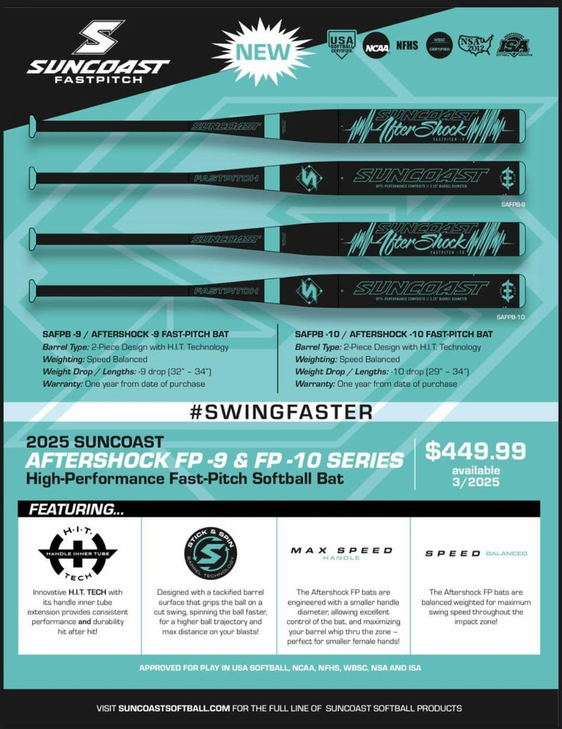 2025 Suncoast Aftershock FP -10 Fastpitch Softball Bat (NOT USSSA APPROVED) - Smash It Sports