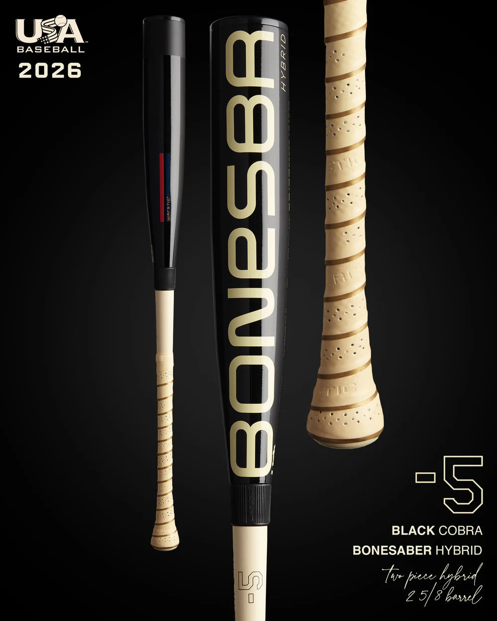 2026 Warstic Bonesaber Black Cobra Edition Hybrid Metal USA Baseball Bat -5