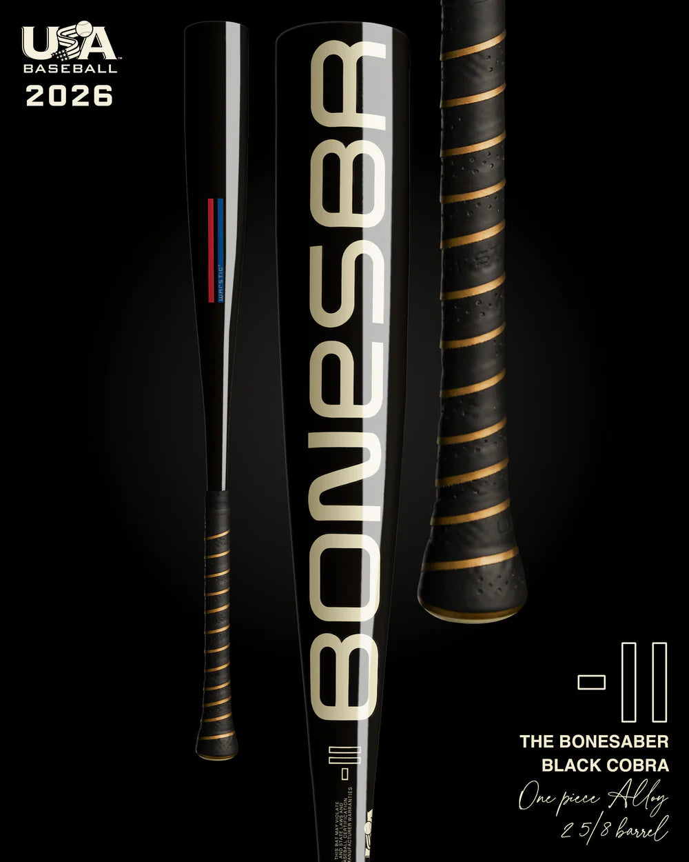 2026 Warstic Bonesaber Black Cobra Edition Hybrid Metal USA Baseball Bat -11