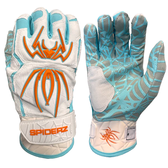Spiderz HYBRID Batting Gloves - White/Turquoise/Orange