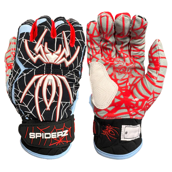Spiderz HYBRID Batting Gloves - Black/Columbia Blue/Red