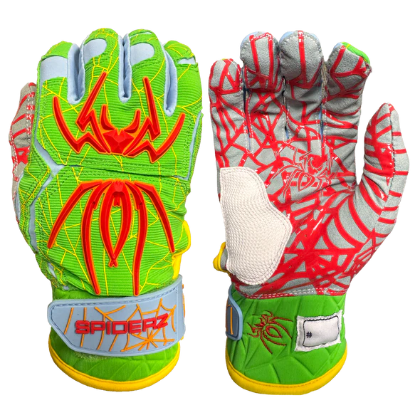 Spiderz HYBRID Batting Gloves - Neon Green/Red/Yellow