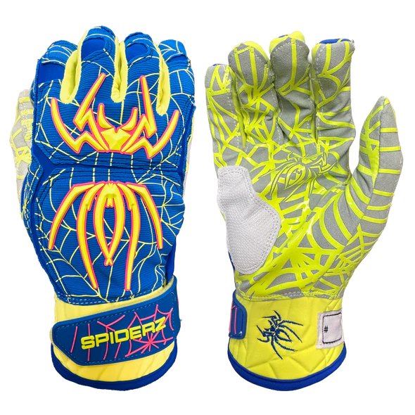 Spiderz HYBRID Batting Gloves - Royal Blue/Neon Yellow/Pink