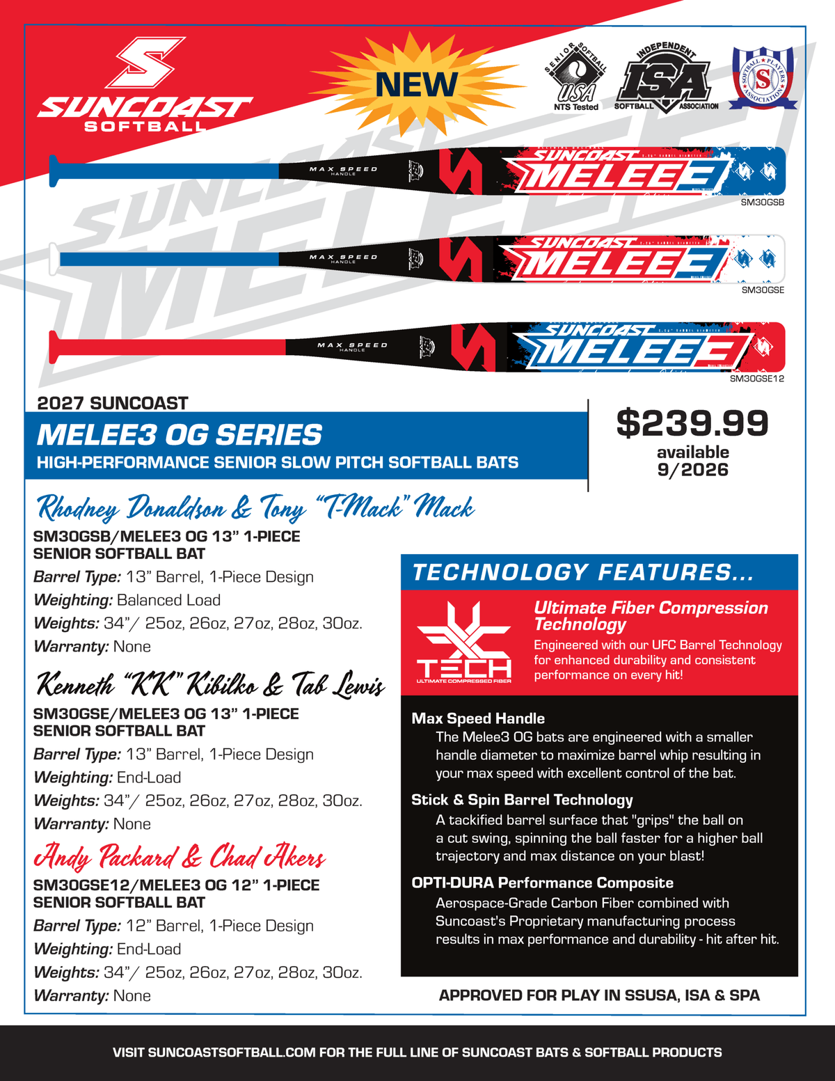 Suncoast Melee3 OG 13" 1-Piece Balanced SSUSA Senior Slowpitch Softball Bat