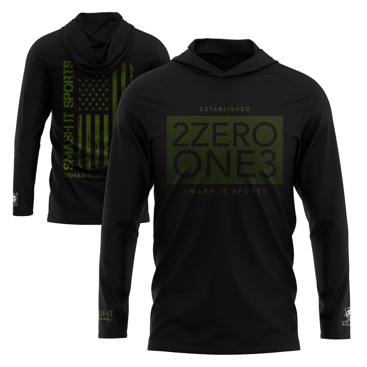 Smash It Sports Hooded Long Sleeve Tee - 2ZeroOne3 Black/Green